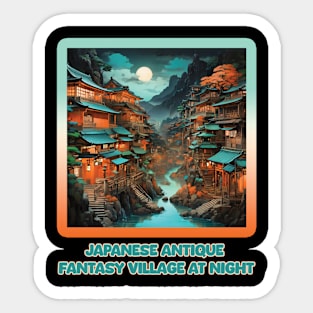 Japanese Fantasy Village Blue and Orange Tones Sticker